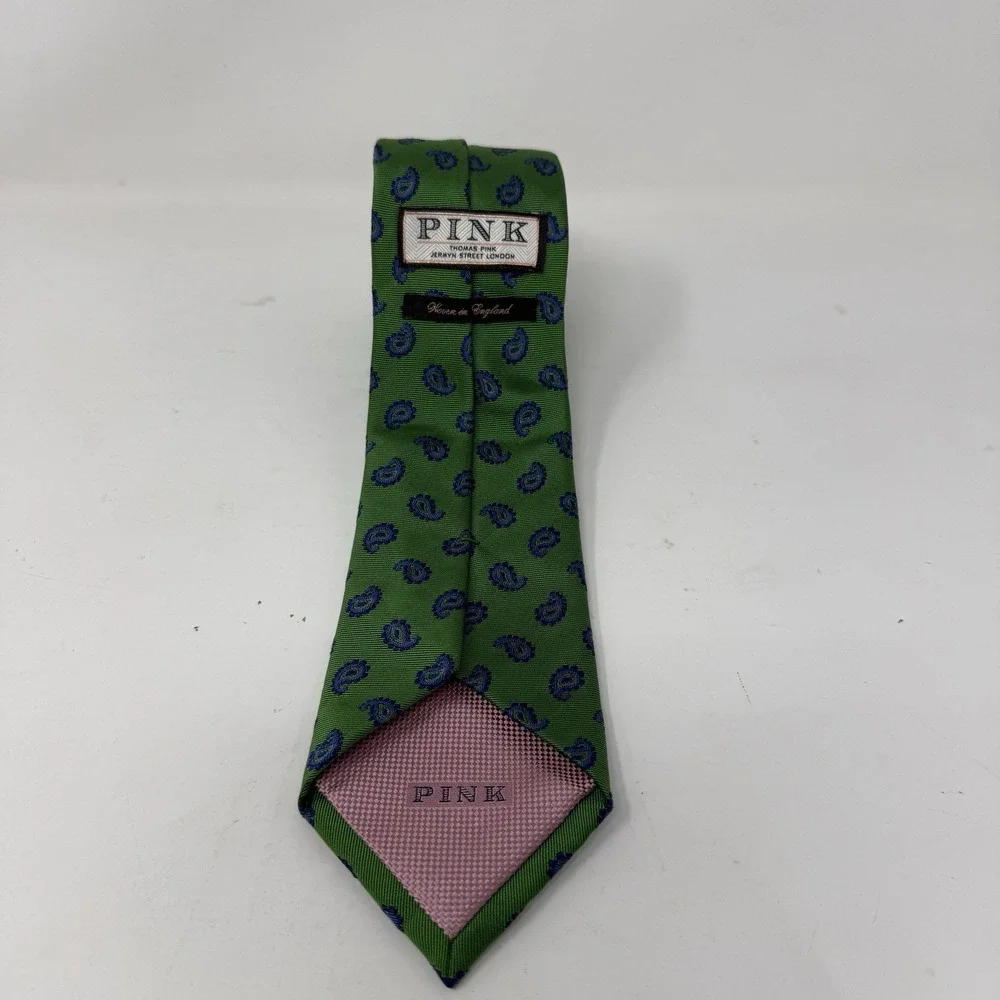 THOMAS PINK Green Paisley Patterned Mens Silk NECK Tie MADE IN ENGLAND 58x3